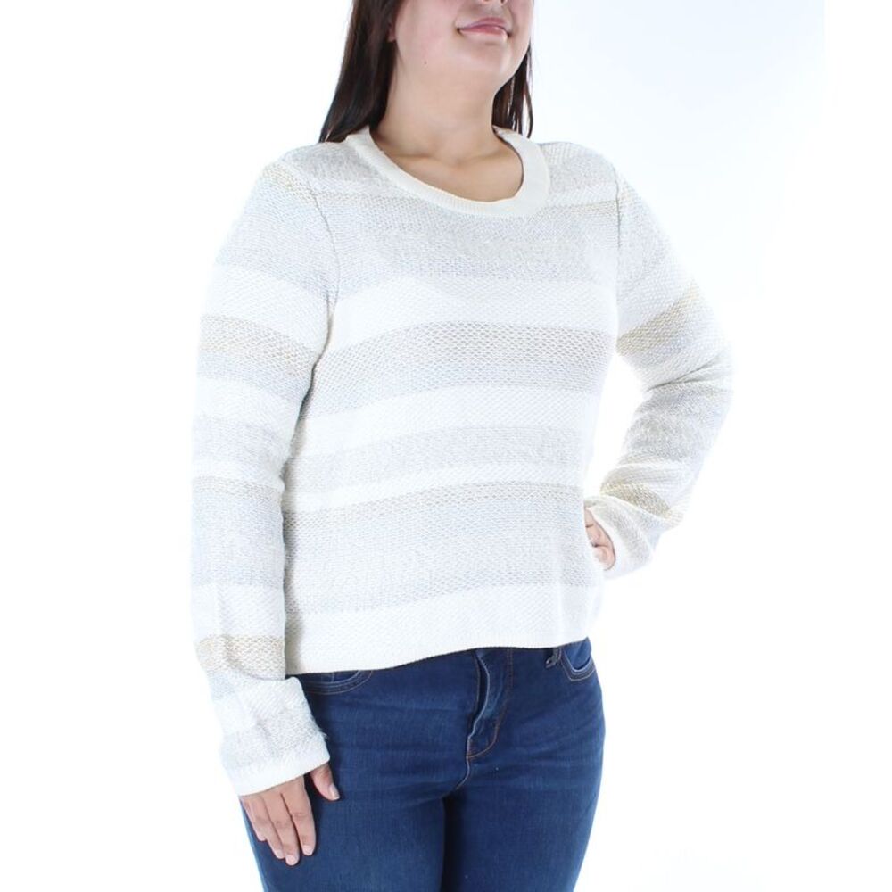 KIIND OF Womens Ivory Striped Long Sleeve Jewel Neck Sweater Size: XL